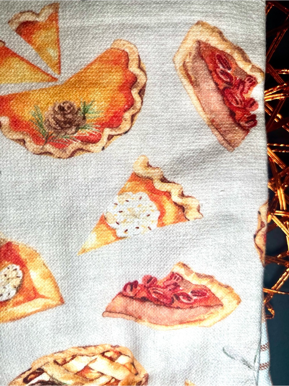 3 Harvest Pies Kitchen Towels Pumpkin Pecan Apple Orange Brown Plaid - Picture 7 of 11
